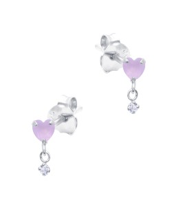 Pink Heart with Hanging CZ Silver Stud Earring STS-6343